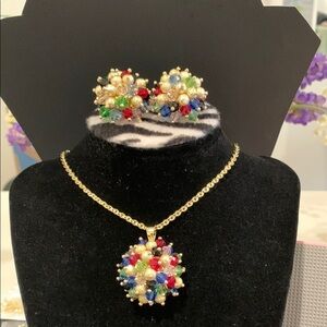 Elegant Gold Plated Multicolor Necklace and Earring Set